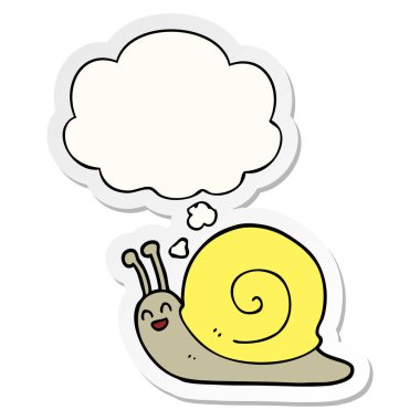 karikatür salyangoz ve baskılı bir etiket olarak düşünce balonu