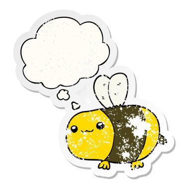 karikatür arı ve sıkıntılı yıpranmış etiket olarak kabarcık düşünce