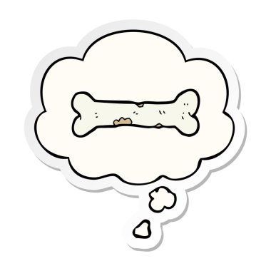 karikatür kemik ve baskılı bir etiket olarak düşünce balonu