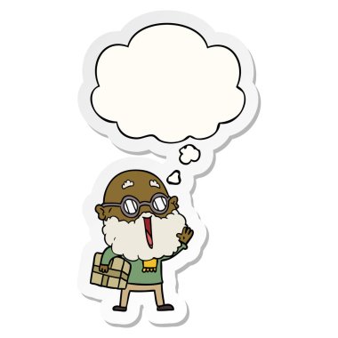 kol altında sakal ve parsel ile karikatür neşeli adam ve b düşündüm