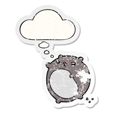 karikatür ayı ve sıkıntılı yıpranmış etiket olarak kabarcık düşünce