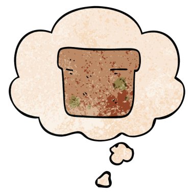 karikatür bitki saksı ve grunge doku desen s düşünce balonu