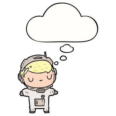 karikatür astronot ve düşünce balonu