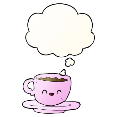 pürüzsüz degrade kahve karikatür sıcak fincan ve düşünce balonu 