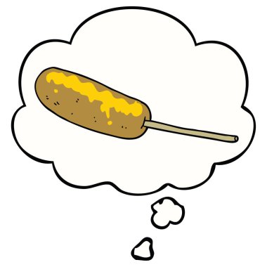 bir sopa ve düşünce balonu üzerinde karikatür hotdog