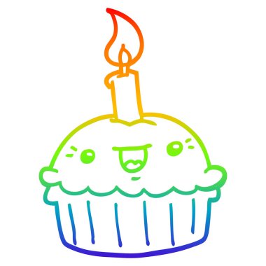 gökkuşağı degrade çizgi çizim karikatür cupcake mum ile