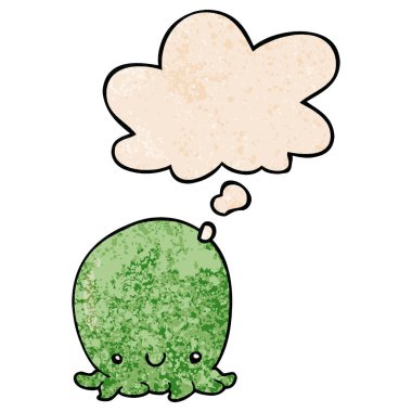 sevimli karikatür ahtapot ve grunge doku patter düşünce balonu