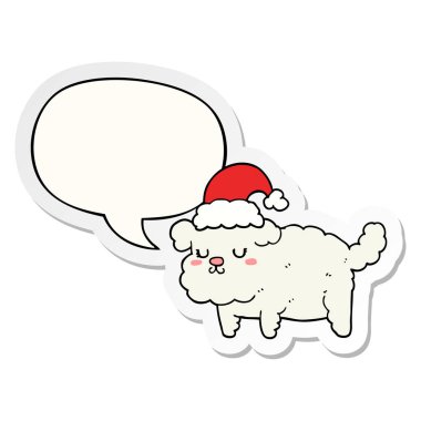 sevimli noel köpek ve konuşma kabarcık etiket