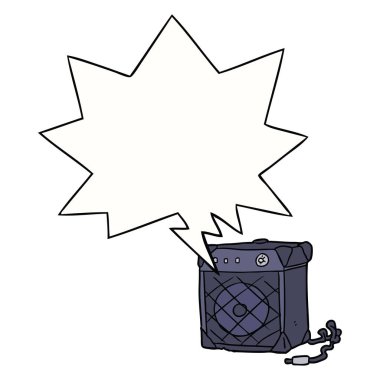 karikatür elektrik gitar amfi ve konuşma balonu