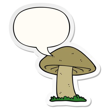karikatür mantar ve konuşma kabarcık etiket