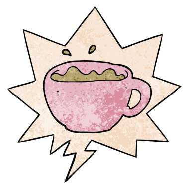 retro doku tarzıkarikatür kahve fincanı ve konuşma balonu