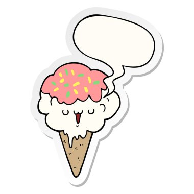 karikatür dondurma ve konuşma kabarcık Sticker