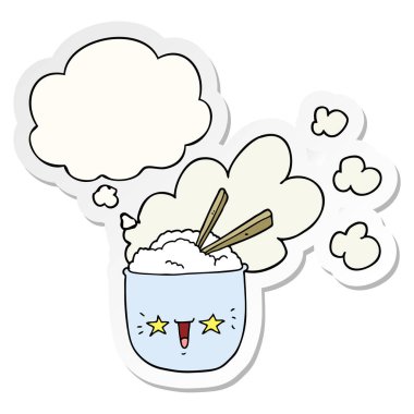 sevimli karikatür sıcak pirinç kase ve baskılı bir sopa olarak kabarcık düşündüm