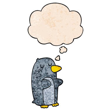 karikatür penguen ve grunge doku desen sty düşünce balonu