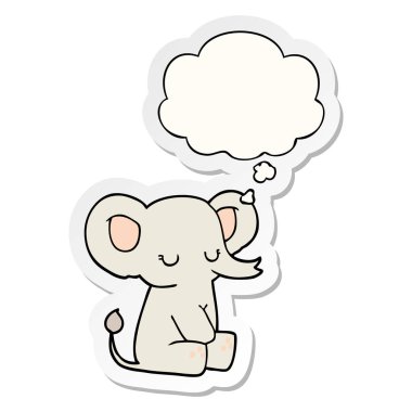 karikatür fil ve baskılı bir etiket olarak kabarcık düşünce