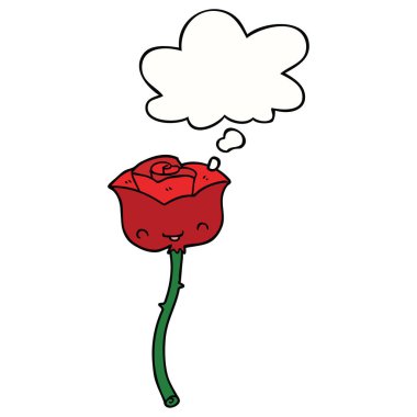 karikatür gül ve düşünce balonu