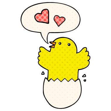 sevimli kuluçka civciv karikatür ve çizgi roman stilde konuşma balonu