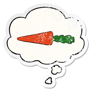 karikatür havuç ve sıkıntılı yıpranmış etiket olarak kabarcık düşünce