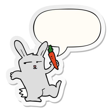 karikatür tavşan ve havuç ve konuşma kabarcık etiket