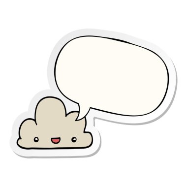 karikatür küçük mutlu bulut ve konuşma balonu etiket
