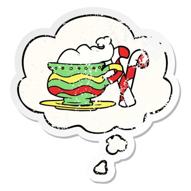 karikatür noel kakao ve sıkıntılı yıpranmış olarak kabarcık düşünce 