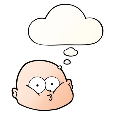 karikatür meraklı kel adam ve pürüzsüz degrade s kabarcık düşünce