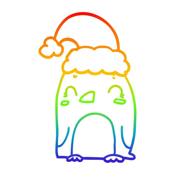 Радужная градиентная линия рисует милый рождественский пингвин — стоковый вектор