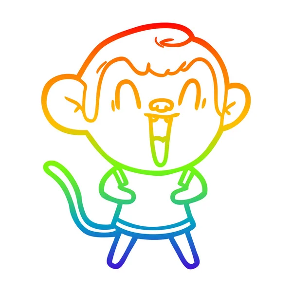 Arco-íris linha gradiente desenho desenho dos desenhos animados rindo macaco —  Vetores de Stock