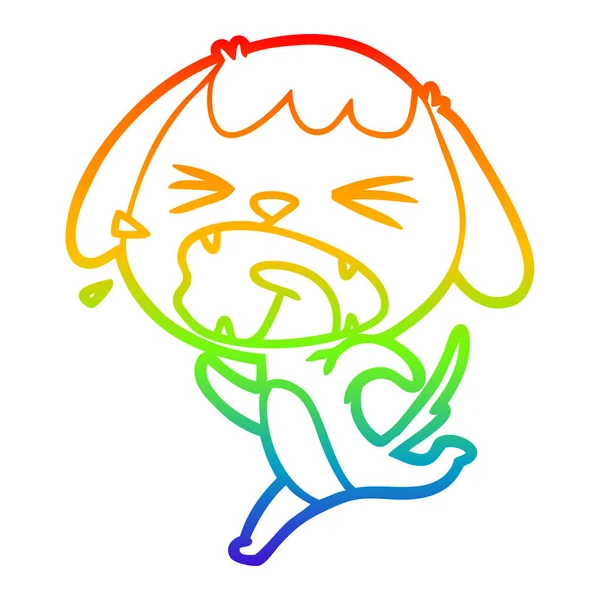 Rainbow gradient ligne dessin mignon dessin animé chien aboyer — Image vectorielle