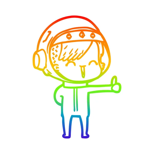 Rainbow gradient ligne dessin heureux dessin animé espace fille — Image vectorielle