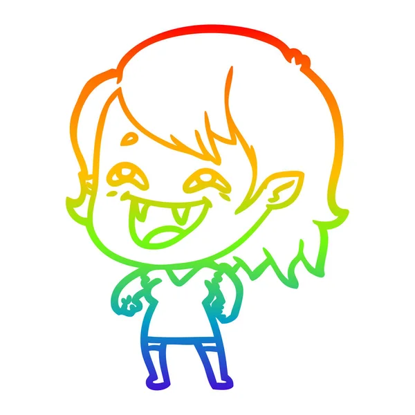 Arcobaleno gradiente linea disegno cartone animato ridere vampiro ragazza — Vettoriale Stock