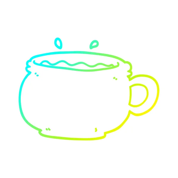 Froid dégradé ligne dessin dessin animé tasse chaude de café — Image vectorielle