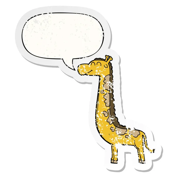 Cartoon-Giraffe und Sprechblase verstörten Aufkleber — Stockvektor