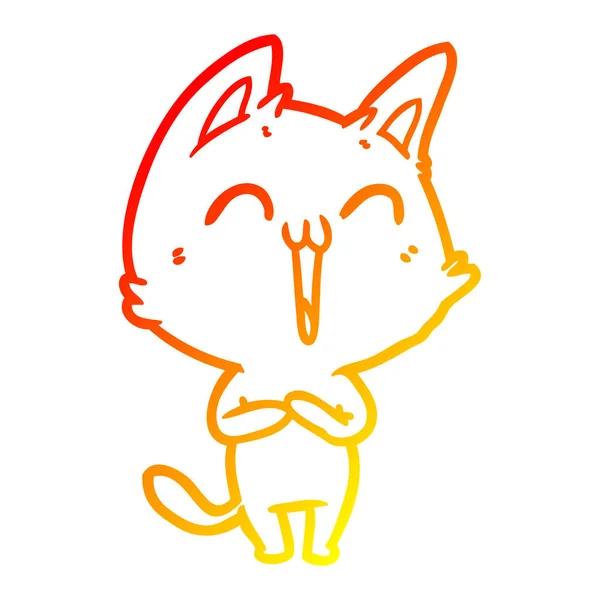 Linha gradiente quente desenho feliz desenho animado gato — Vetor de Stock