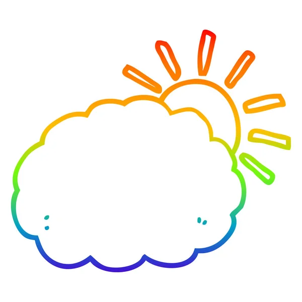 Arco-íris linha gradiente desenho desenhos animados sol e símbolo de nuvem — Vetor de Stock