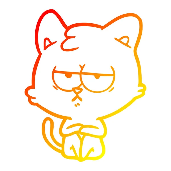 Warme kleurovergang lijntekening vervelen cartoon kat — Stockvector