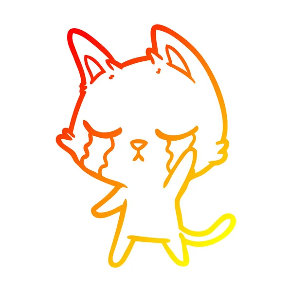 Linha gradiente quente desenho choro desenho animado gato — Vetor de Stock