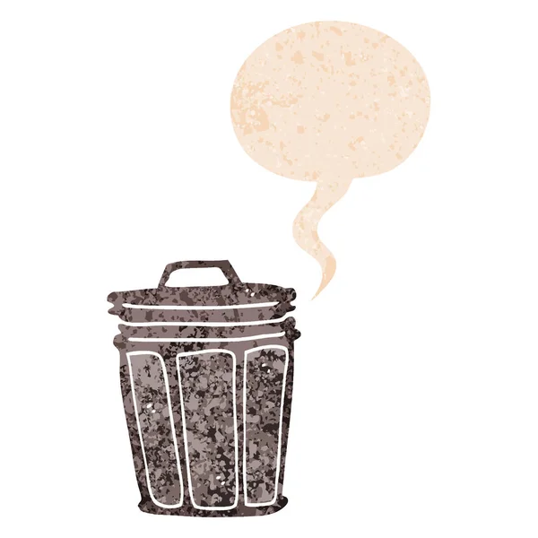 Retro dokulu tarzda karikatür çöp kutusu ve konuşma balonu — Stok Vektör