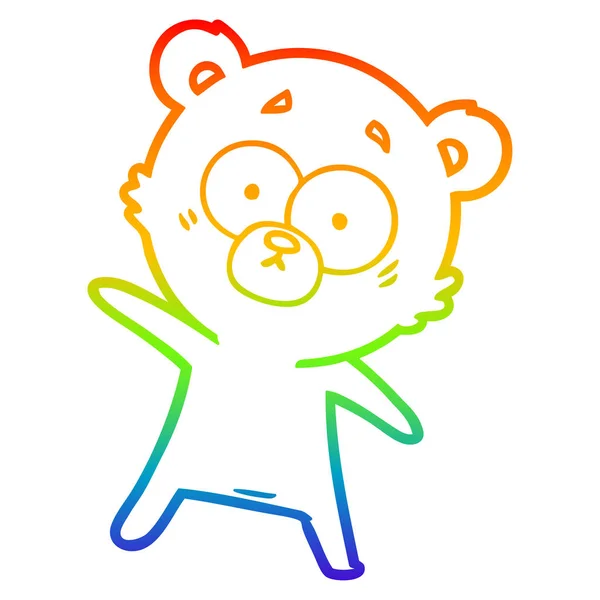 Regenboog gradiënt lijntekening verrast Bear Cartoon — Stockvector