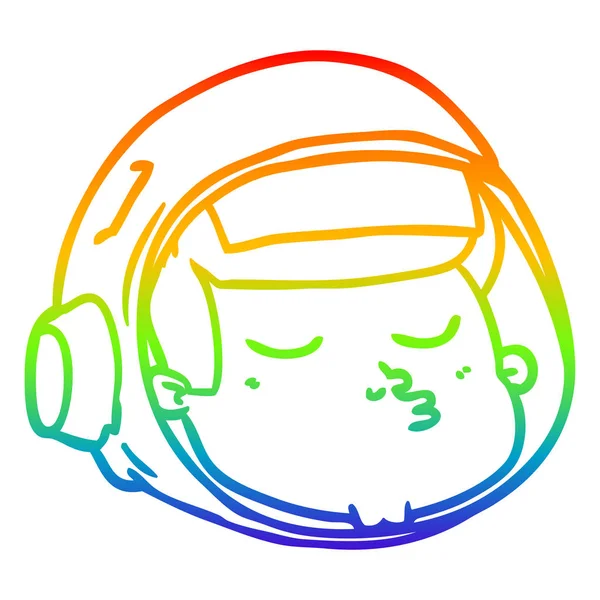 Rainbow gradient line drawing cartoon astronaut face — Stock Vector