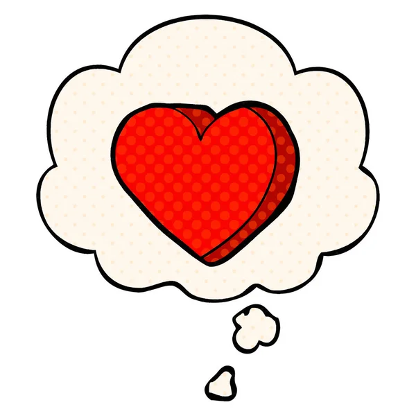 Tecknad Kärlekshjärta och tankebubbla i serietidningsstil — Stock vektor