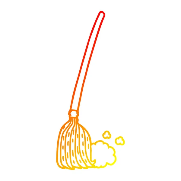 Warm gradient line drawing cartoon broom sweeping — Stock Vector