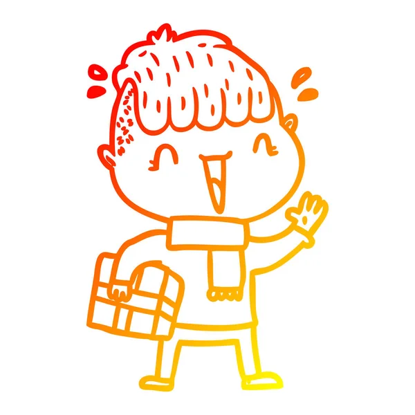 Warme Gradientenlinie Zeichnung Cartoon glücklicher Junge überrascht — Stockvektor