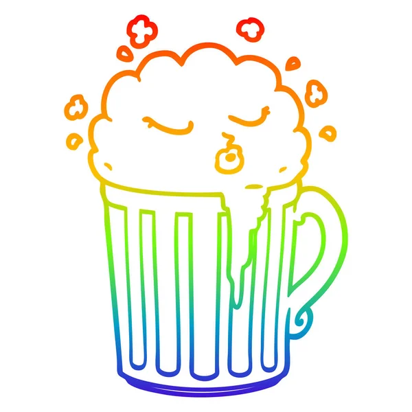 Regenbogen-Gradienten-Linie Zeichnung Cartoon-Krug Bier — Stockvektor