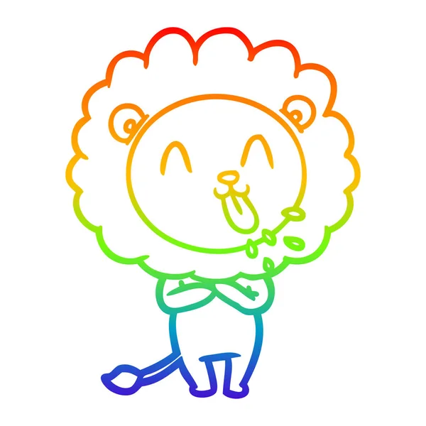 Regenbogengradienten Linie Zeichnung glücklich Cartoon Löwe — Stockvektor
