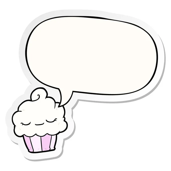 Funny Cartoon cupcake och pratbubbla klistermärke — Stock vektor