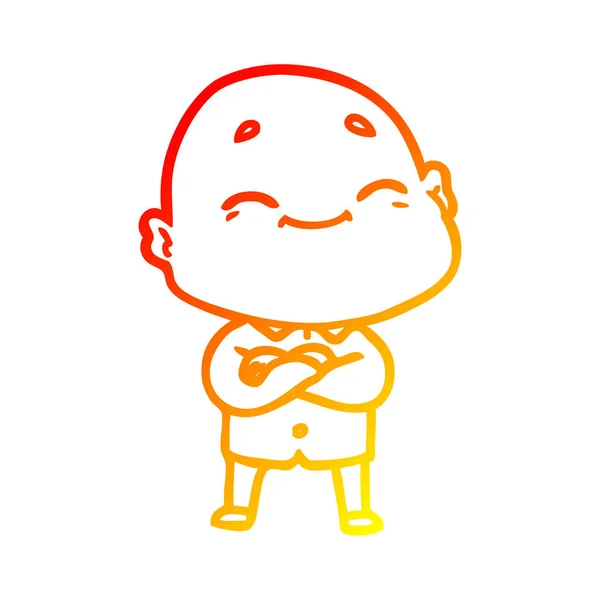 Sıcak degrade çizgi çizim karikatür mutlu kel adam — Stok Vektör