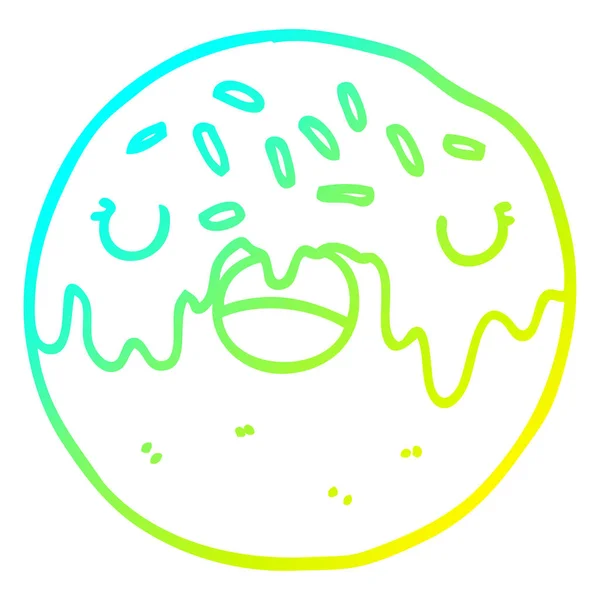 Línea de gradiente frío dibujo de dibujos animados donut — Vector de stock