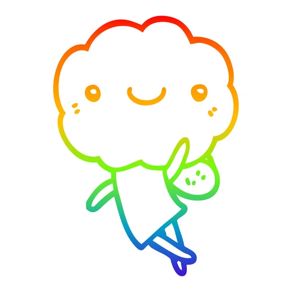 Rainbow gradient ligne dessin mignon nuage tête créature — Image vectorielle