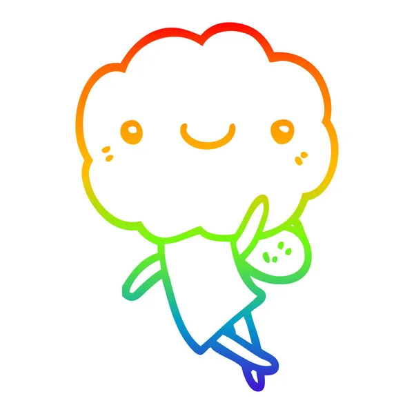 Arco iris gradiente línea dibujo lindo nube cabeza criatura — Vector de stock